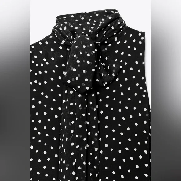 Zara ZW Collection Size Large Halter Polka Dot Sleeveless Midi Dress w/Scarf NEW - Picture 3 of 15